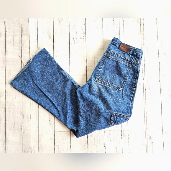 Vintage Y2k Zana Di Blue Denim Cargo Pocket Jeans Flare Distressed w/ Tie String - Picture 11 of 13